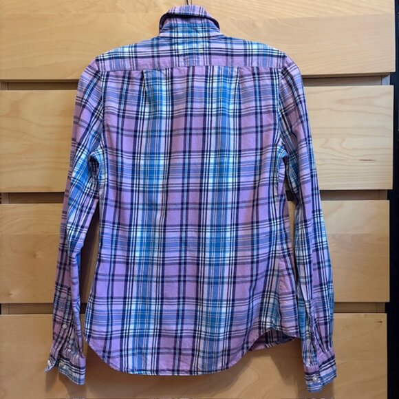 TOMMY HILFIGER Purple Blue Plaid Button Up Shirt, Size: S (fits like XS) - Picture 2 of 3
